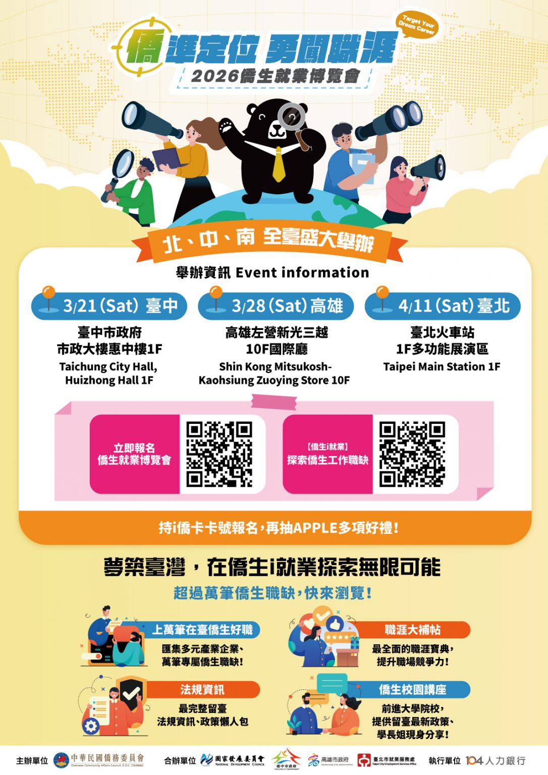 僑委會訂於2026年3月至4月間辦理3場次「2026年僑生就業博覽會」，歡迎僑生踴躍報名參加。 – 國際處